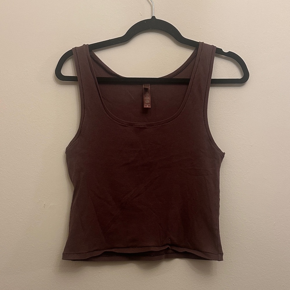 SKIMS Dark Brown Cotton Cropped Ribbed Tank Top 3X Preowned Lounge Summer‎ Kim K